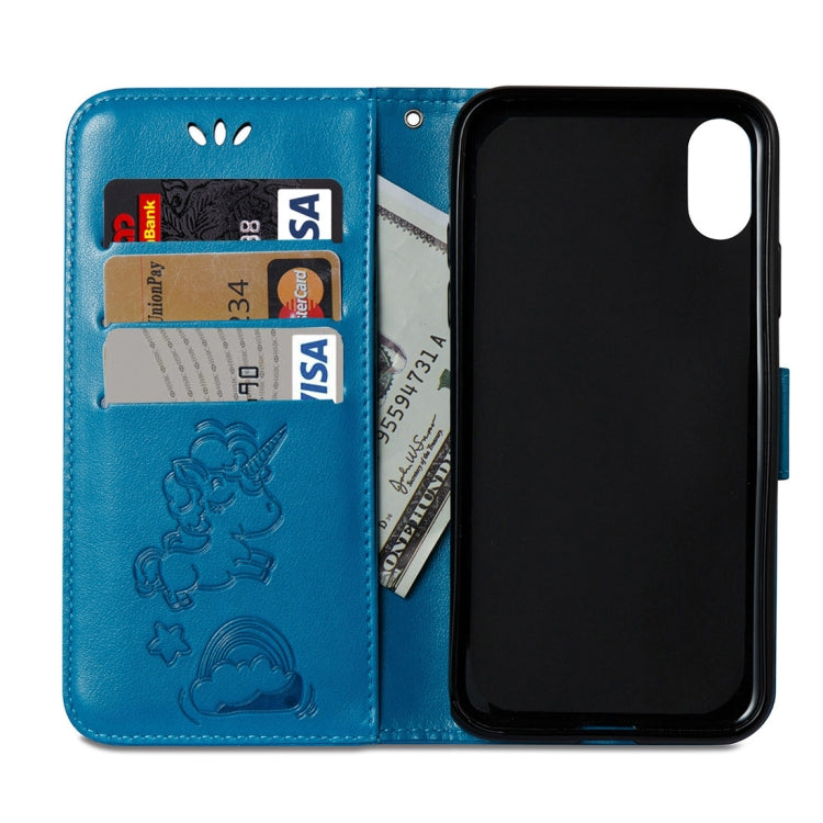 For iPhone X / XS Embossed Horse Cloud Print Horizontal Flip Leather Case with Holder & Card Slots & Wallet & Lanyard