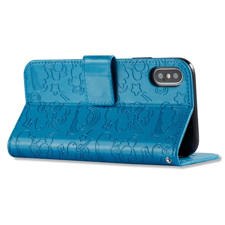 For iPhone X / XS Embossed Horse Cloud Print Horizontal Flip Leather Case with Holder & Card Slots & Wallet & Lanyard