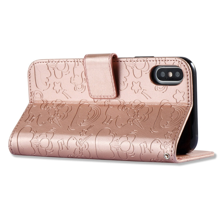 For iPhone X / XS Embossed Horse Cloud Print Horizontal Flip Leather Case with Holder & Card Slots & Wallet & Lanyard