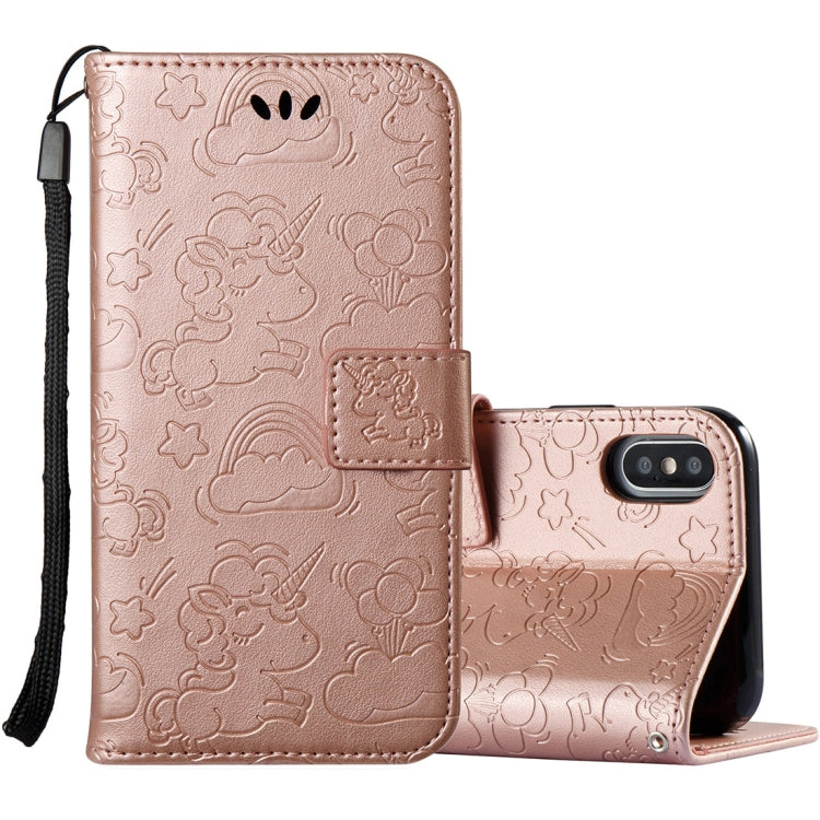 For iPhone X / XS Embossed Horse Cloud Print Horizontal Flip Leather Case with Holder & Card Slots & Wallet & Lanyard