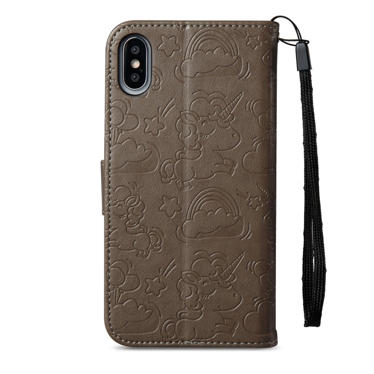 For iPhone X / XS Embossed Horse Cloud Print Horizontal Flip Leather Case with Holder & Card Slots & Wallet & Lanyard