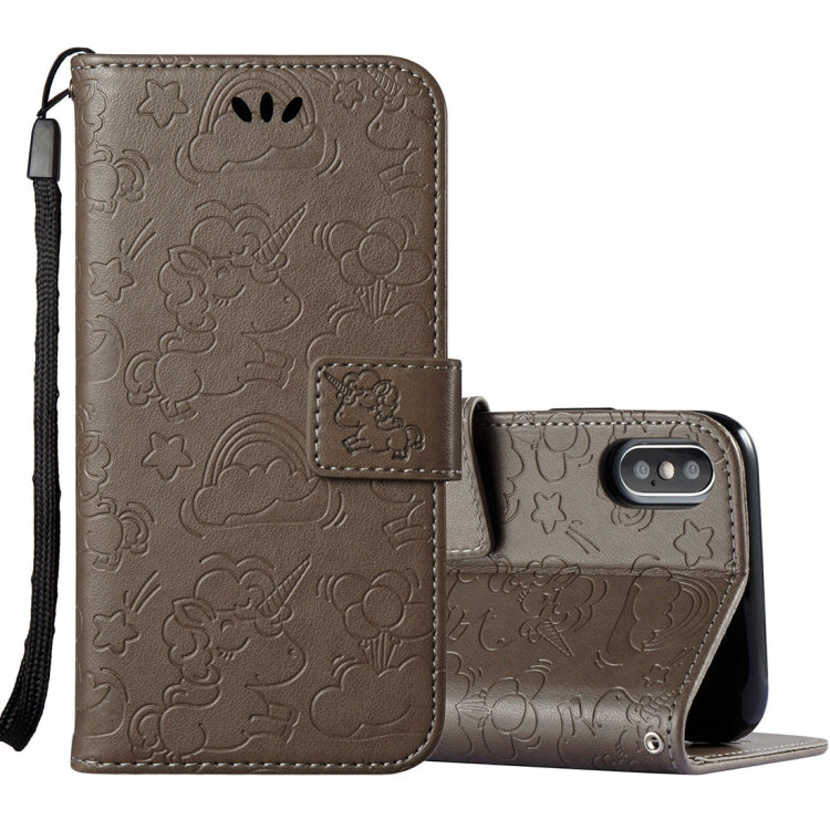 For iPhone X / XS Embossed Horse Cloud Print Horizontal Flip Leather Case with Holder & Card Slots & Wallet & Lanyard
