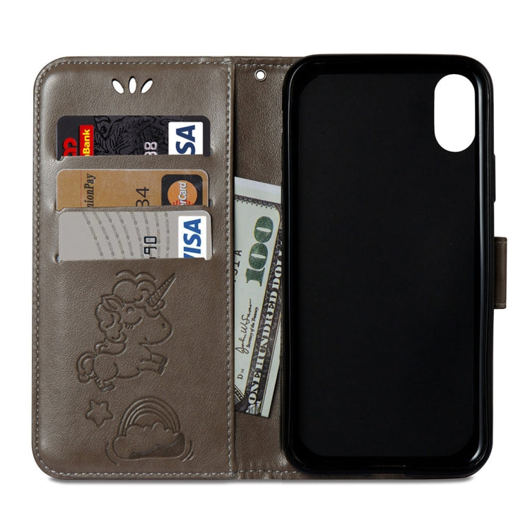 For iPhone X / XS Embossed Horse Cloud Print Horizontal Flip Leather Case with Holder & Card Slots & Wallet & Lanyard