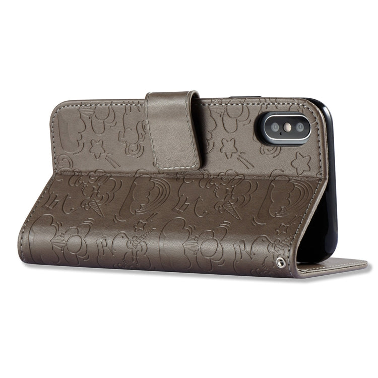 For iPhone X / XS Embossed Horse Cloud Print Horizontal Flip Leather Case with Holder & Card Slots & Wallet & Lanyard