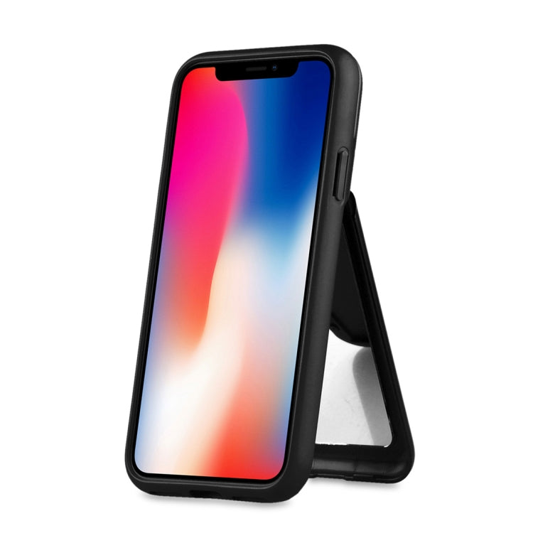 For iPhone X / XS Multi-functional TPU + PC Shockproof Back Case with Holder & Card Slot & Mirror