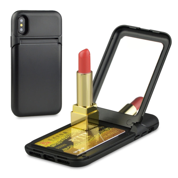 For iPhone X / XS Multi-functional TPU + PC Shockproof Back Case with Holder & Card Slot & Mirror