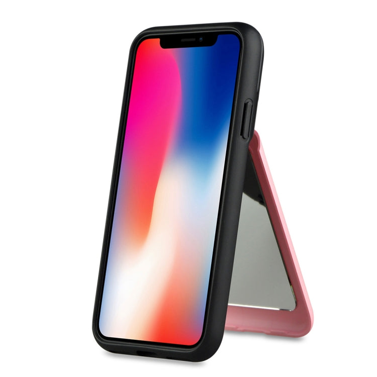 For iPhone X / XS Multi-functional TPU + PC Shockproof Back Case with Holder & Card Slot & Mirror