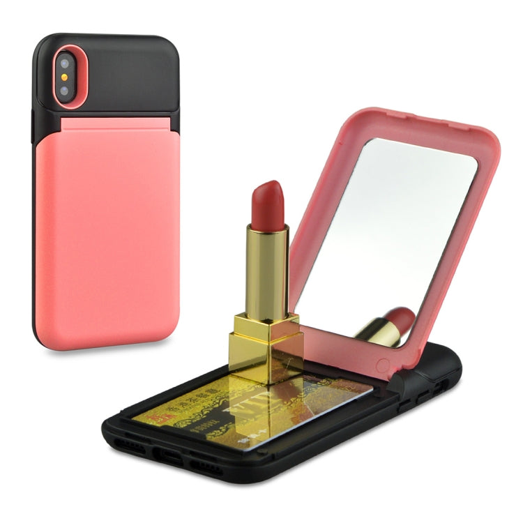 For iPhone X / XS Multi-functional TPU + PC Shockproof Back Case with Holder & Card Slot & Mirror