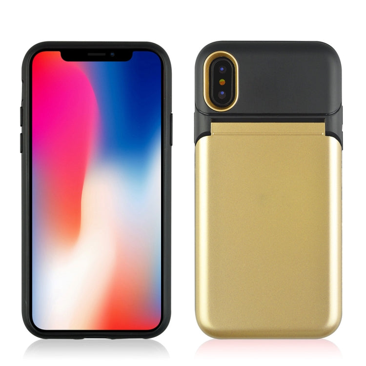 For iPhone X / XS Multi-functional TPU + PC Shockproof Back Case with Holder & Card Slot & Mirror