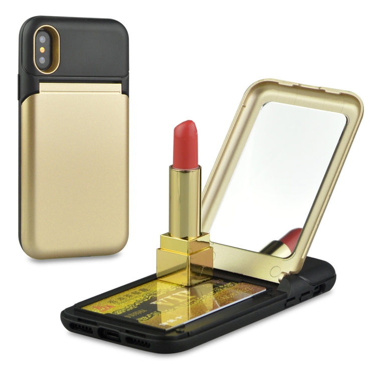 For iPhone X / XS Multi-functional TPU + PC Shockproof Back Case with Holder & Card Slot & Mirror