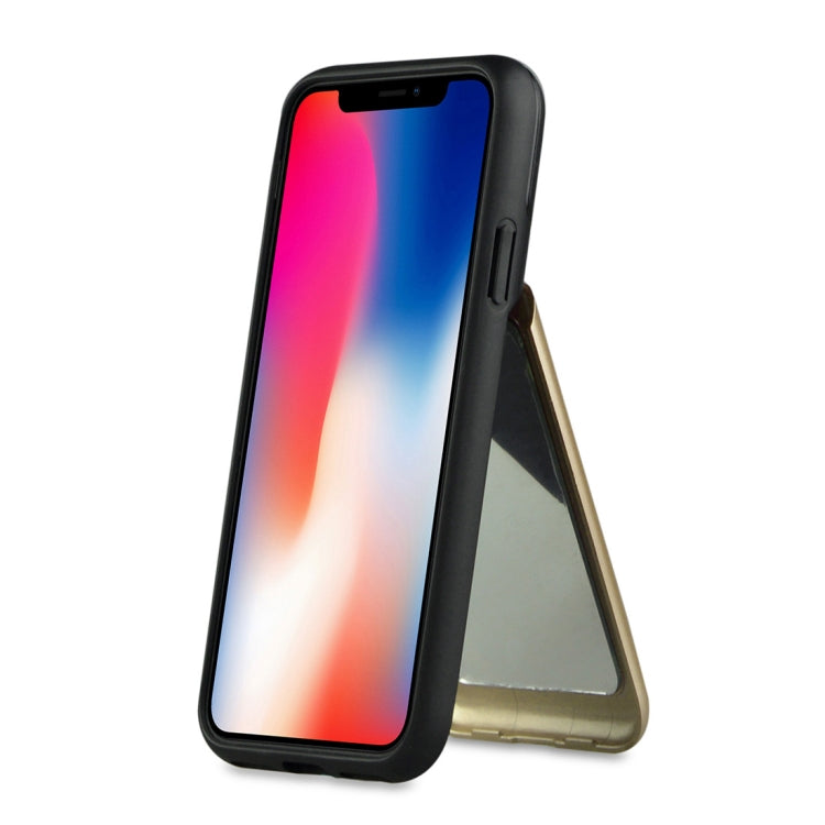 For iPhone X / XS Multi-functional TPU + PC Shockproof Back Case with Holder & Card Slot & Mirror