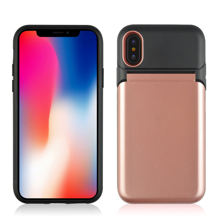 For iPhone X / XS Multi-functional TPU + PC Shockproof Back Case with Holder & Card Slot & Mirror