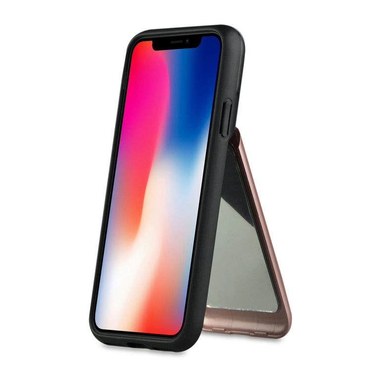 For iPhone X / XS Multi-functional TPU + PC Shockproof Back Case with Holder & Card Slot & Mirror