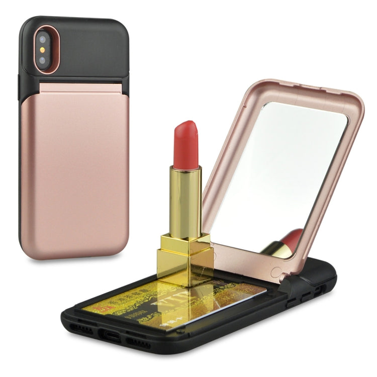 For iPhone X / XS Multi-functional TPU + PC Shockproof Back Case with Holder & Card Slot & Mirror
