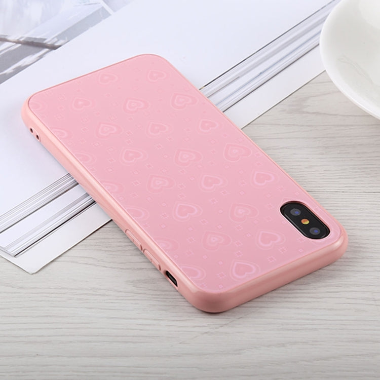 For iPhone X / XS Fashion Heart Pattern Anti-scratch Gradient Color Glass Protection Case