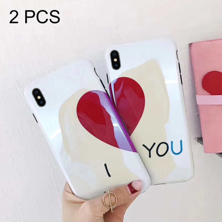 For iPhone X / XS 2 PCS Soft TPU Half Heart Couple Friends Protective Back Cover Case