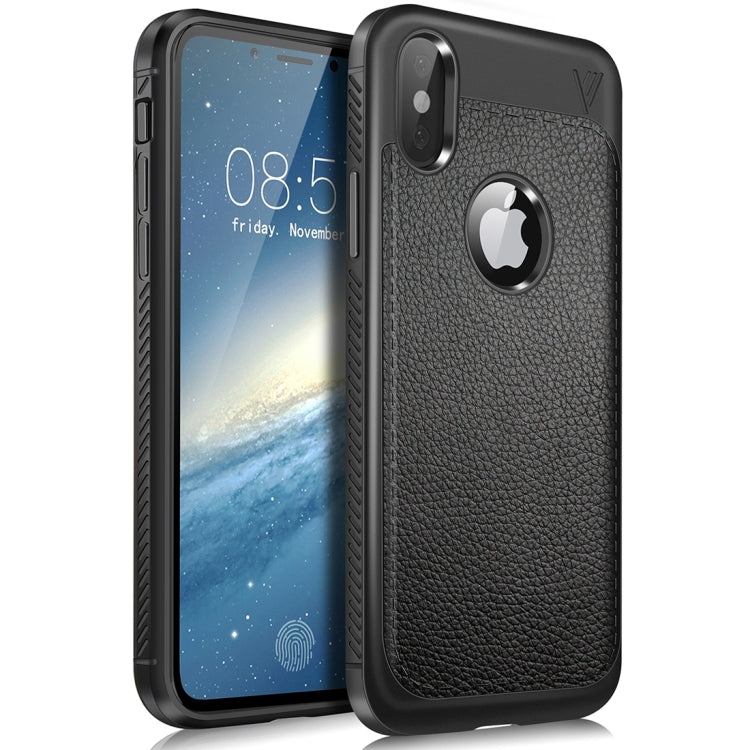 For iPhone X / XS Lenuo Litchi Texture Full Coverage PU Leather + TPU Protective Back Cover Case