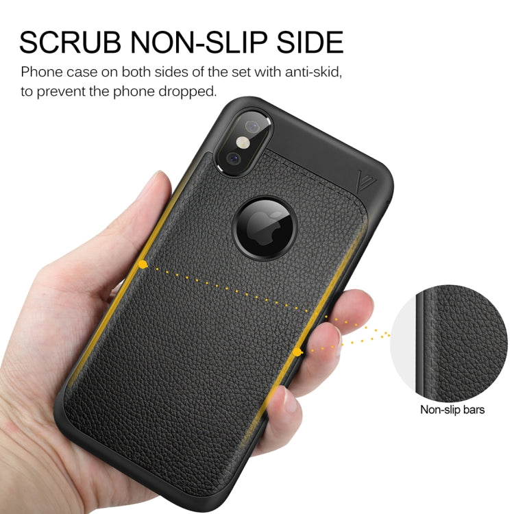 For iPhone X / XS Lenuo Litchi Texture Full Coverage PU Leather + TPU Protective Back Cover Case