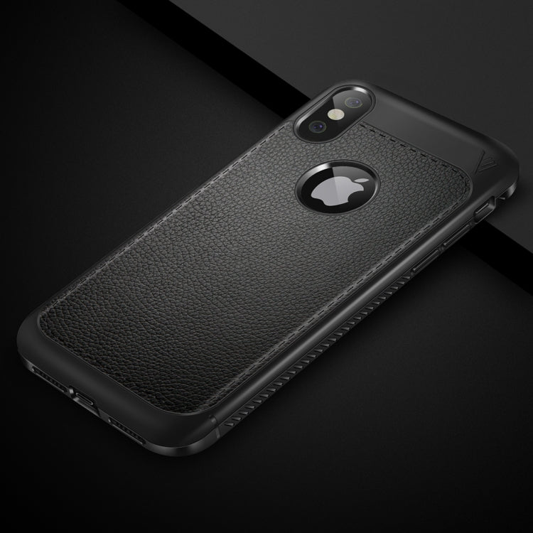 For iPhone X / XS Lenuo Litchi Texture Full Coverage PU Leather + TPU Protective Back Cover Case