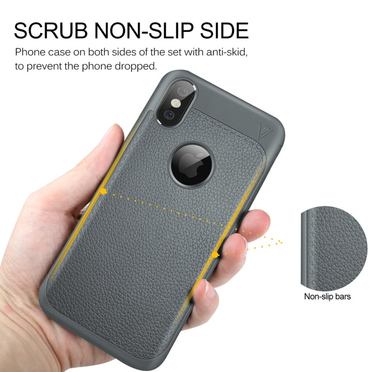 For iPhone X / XS Lenuo Litchi Texture Full Coverage PU Leather + TPU Protective Back Cover Case