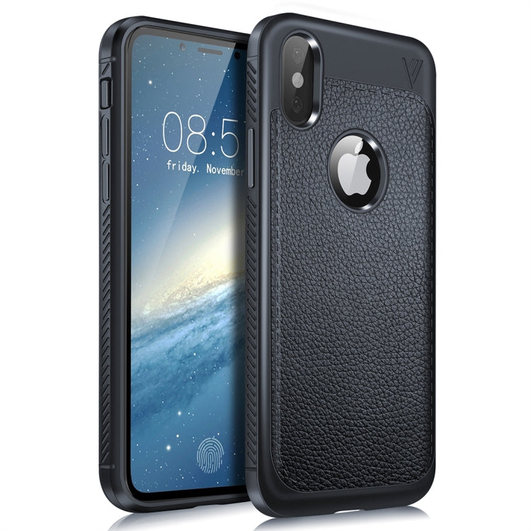 For iPhone X / XS Lenuo Litchi Texture Full Coverage PU Leather + TPU Protective Back Cover Case
