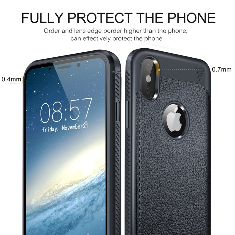 For iPhone X / XS Lenuo Litchi Texture Full Coverage PU Leather + TPU Protective Back Cover Case