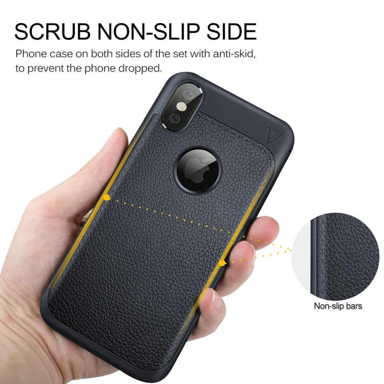 For iPhone X / XS Lenuo Litchi Texture Full Coverage PU Leather + TPU Protective Back Cover Case