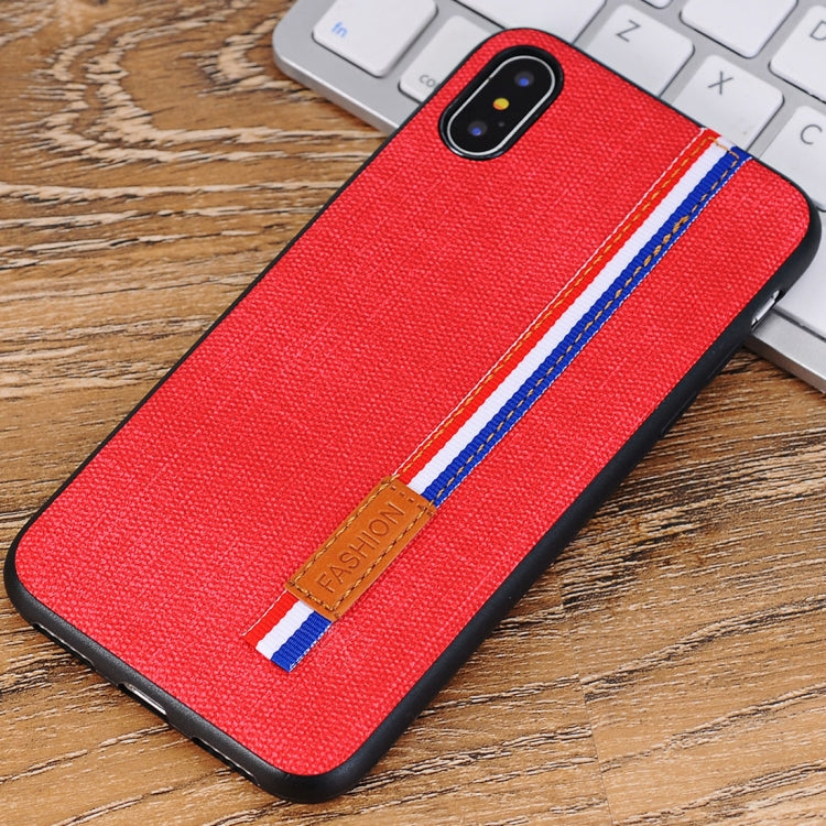 For iPhone X / XS Denim Texture Protective Back Cover Case with Lanyard