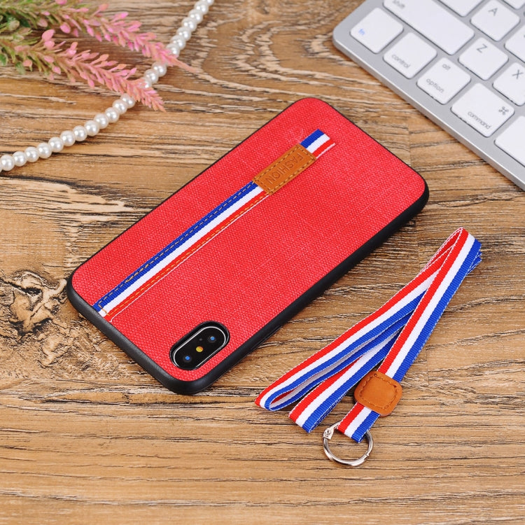 For iPhone X / XS Denim Texture Protective Back Cover Case with Lanyard