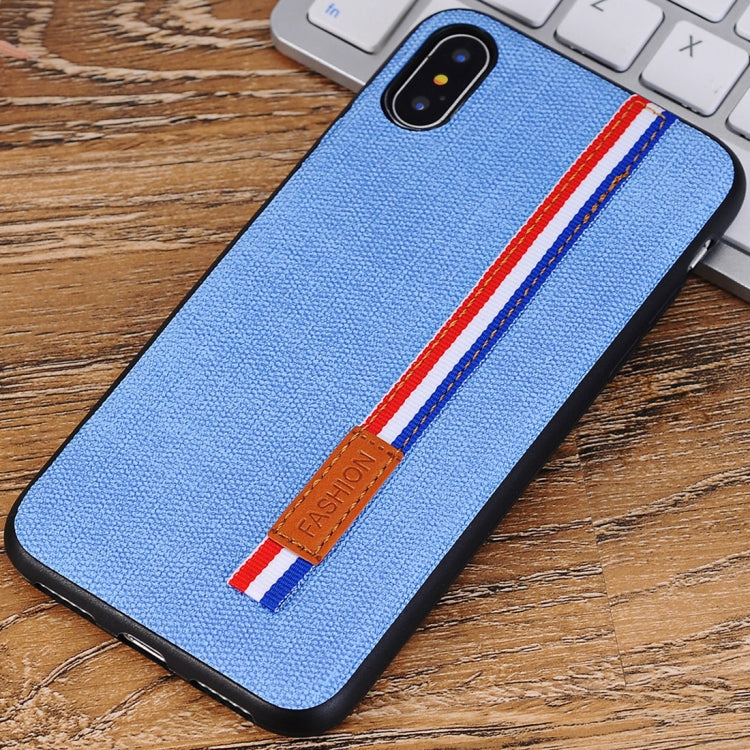 For iPhone X / XS Denim Texture Protective Back Cover Case with Lanyard