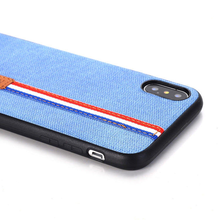 For iPhone X / XS Denim Texture Protective Back Cover Case with Lanyard