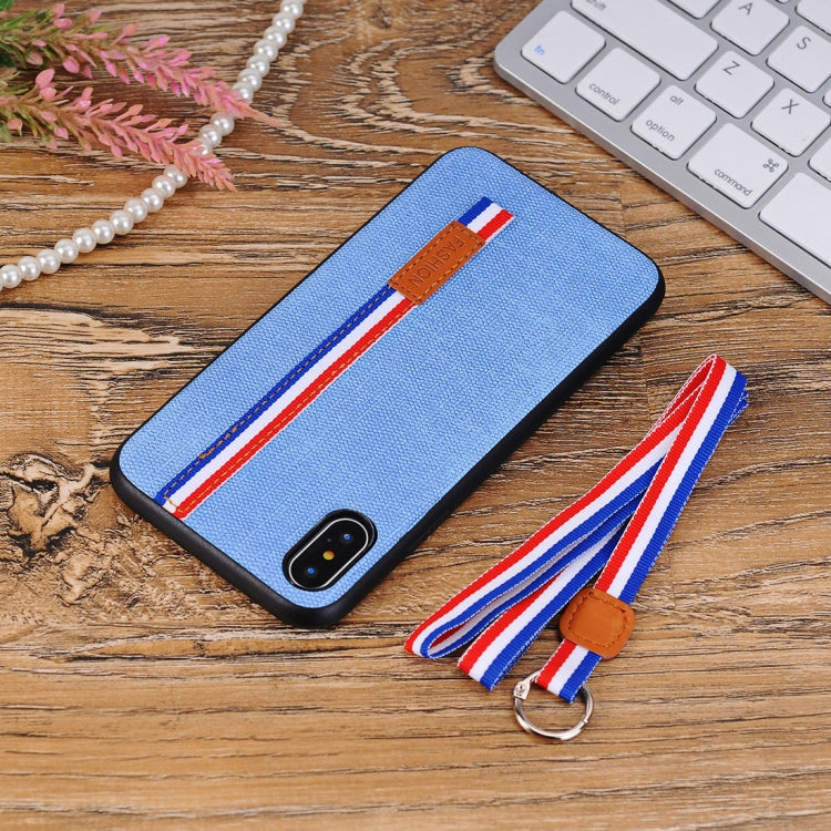 For iPhone X / XS Denim Texture Protective Back Cover Case with Lanyard