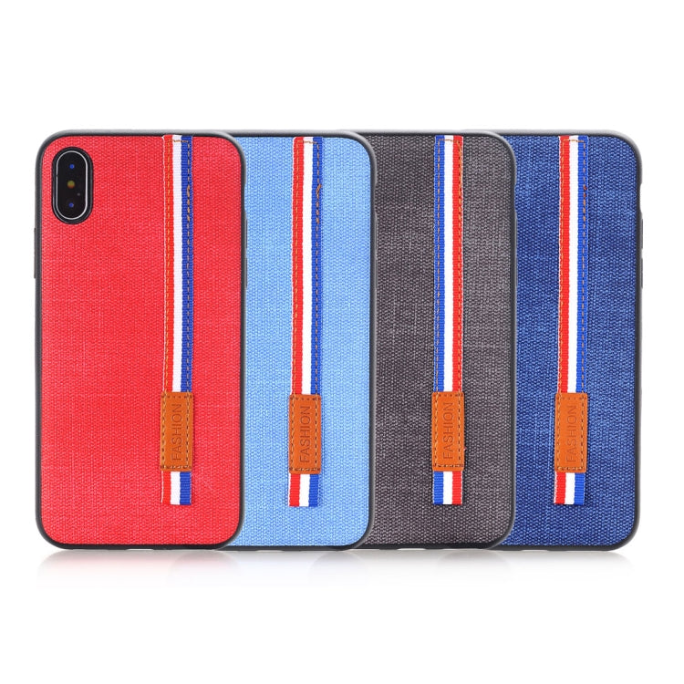 For iPhone X / XS Denim Texture Protective Back Cover Case with Lanyard