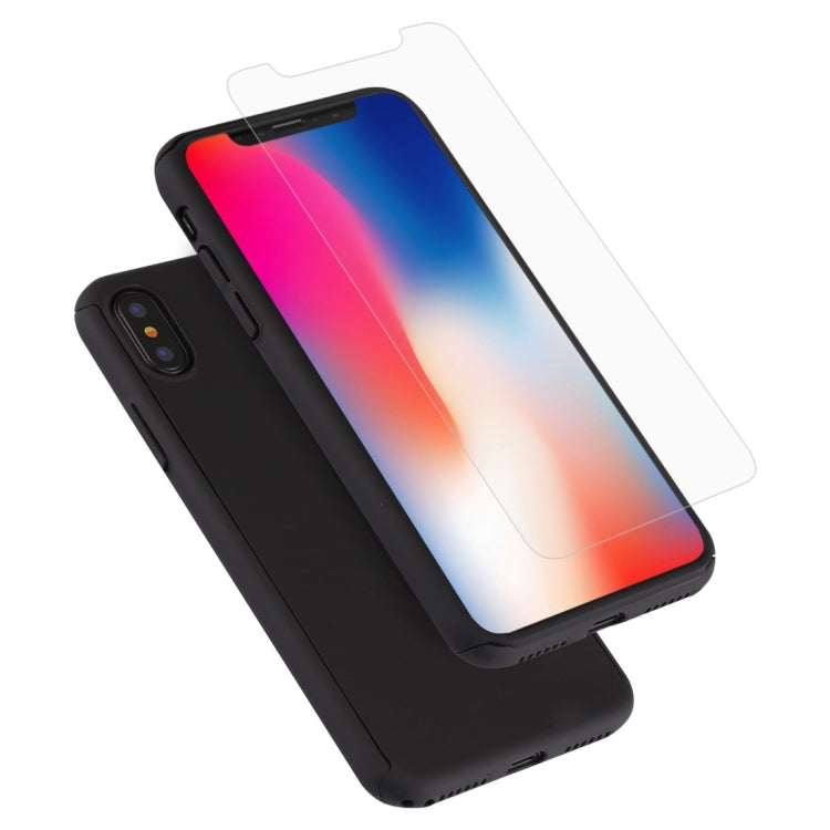 For iPhone X 360 Degree Full Coverage Detachable PC Protective Cover Case with Tempered Glass Film