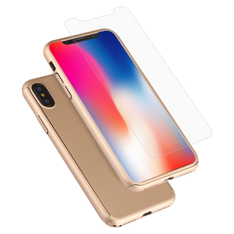 For iPhone X 360 Degree Full Coverage Detachable PC Protective Cover Case with Tempered Glass Film
