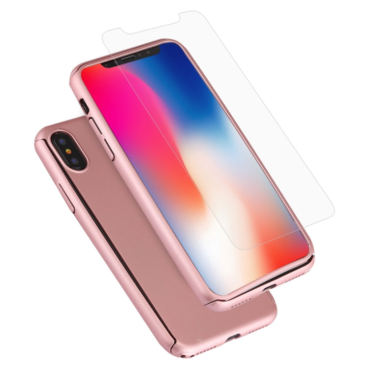 For iPhone X 360 Degree Full Coverage Detachable PC Protective Cover Case with Tempered Glass Film