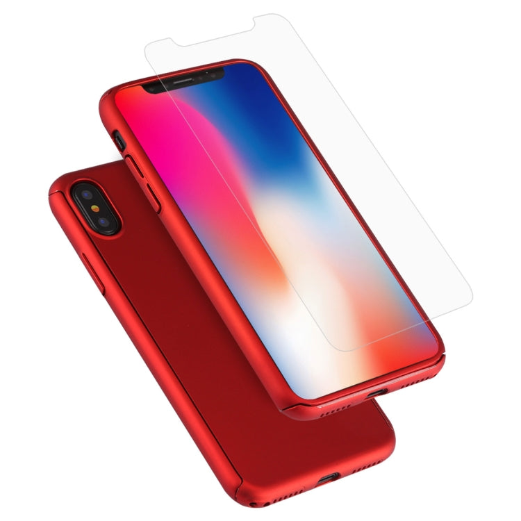 For iPhone X 360 Degree Full Coverage Detachable PC Protective Cover Case with Tempered Glass Film