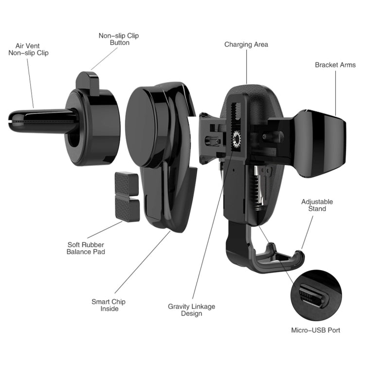 OCUBE&#160;S001 Wireless Charger Car Air Outlet Holder Charger,Support 4.7 inch to 6 inch Phones, For iPhone, Galaxy, Huawei, Xiaomi, LG, HTC and Other QI Standard Smart Phones