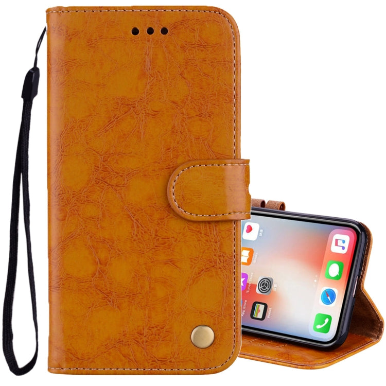 For iPhone X / XS Business Style Oil Wax Texture Horizontal Flip Leather Case with Holder & Card Slots & Wallet
