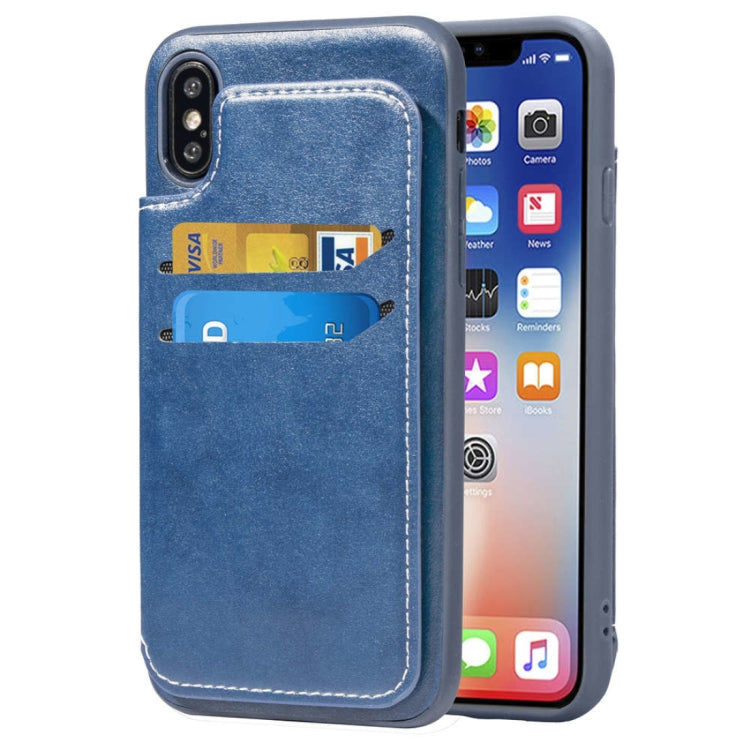 For iPhone X / XS Simple Leather Texture TPU Magnetic Leather Case with Holder & Card Slots & Wallet