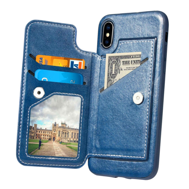 For iPhone X / XS Simple Leather Texture TPU Magnetic Leather Case with Holder & Card Slots & Wallet