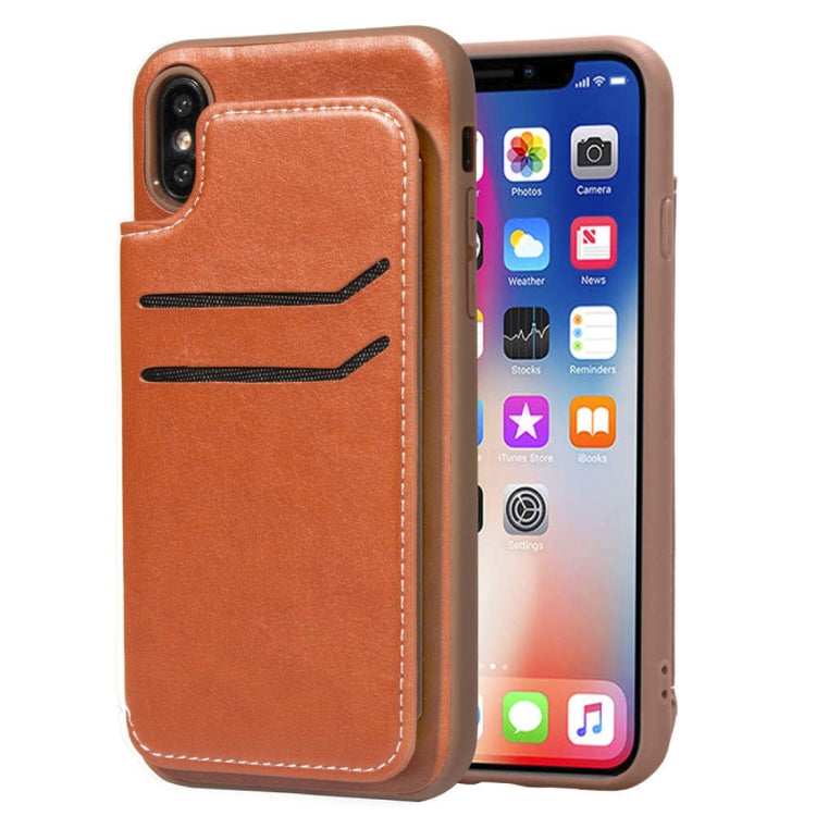 For iPhone X / XS Simple Leather Texture TPU Magnetic Leather Case with Holder & Card Slots & Wallet