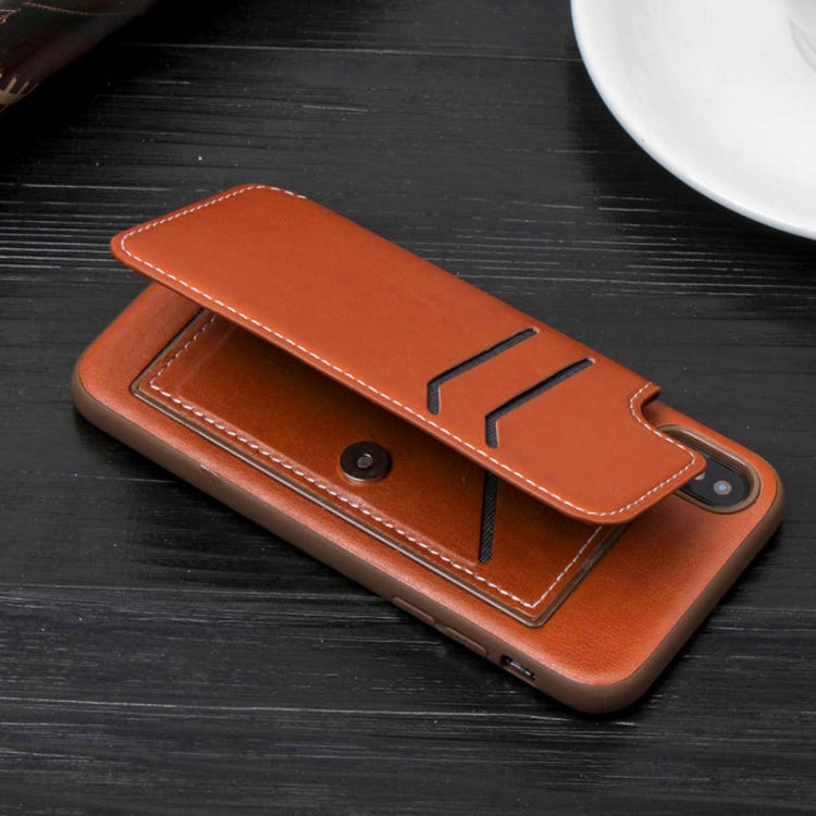 For iPhone X / XS Simple Leather Texture TPU Magnetic Leather Case with Holder & Card Slots & Wallet