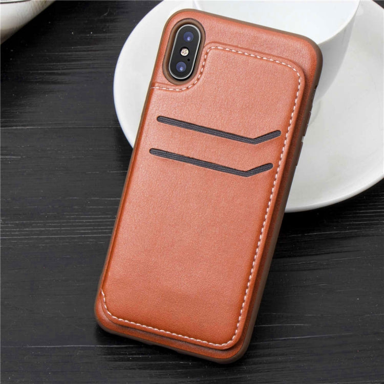 For iPhone X / XS Simple Leather Texture TPU Magnetic Leather Case with Holder & Card Slots & Wallet