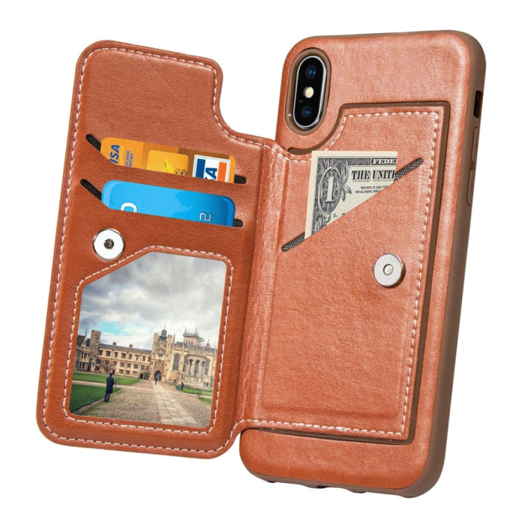 For iPhone X / XS Simple Leather Texture TPU Magnetic Leather Case with Holder & Card Slots & Wallet
