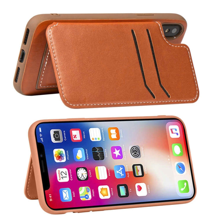 For iPhone X / XS Simple Leather Texture TPU Magnetic Leather Case with Holder & Card Slots & Wallet