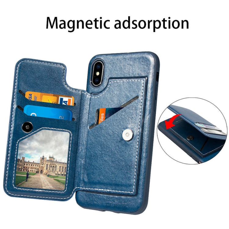 For iPhone X / XS Simple Leather Texture TPU Magnetic Leather Case with Holder & Card Slots & Wallet
