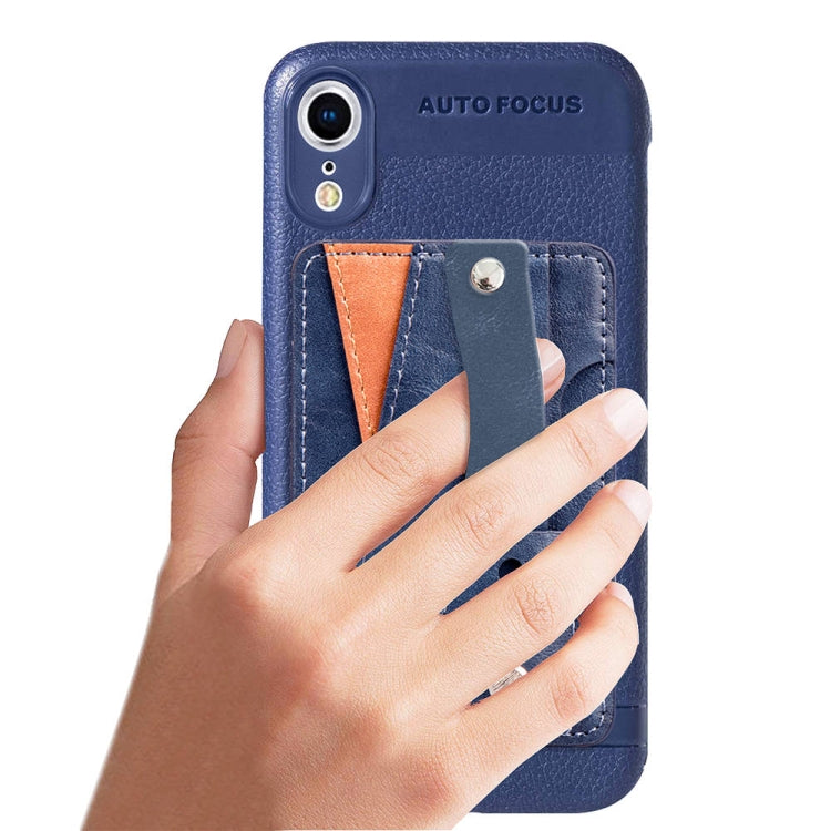 For iPhone X Litchi Texture Full Coverage Shockproof TPU Case with Card Slots & Holder