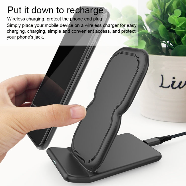 HAMTOD 8 Shape Design Dual Coil Design Qi Standard Holder Wireless Charger with Indicator Light, Support Fast Charging, For iPhone, Galaxy, Huawei, Xiaomi, LG, HTC and Other QI Standard Smart Phones (Black)