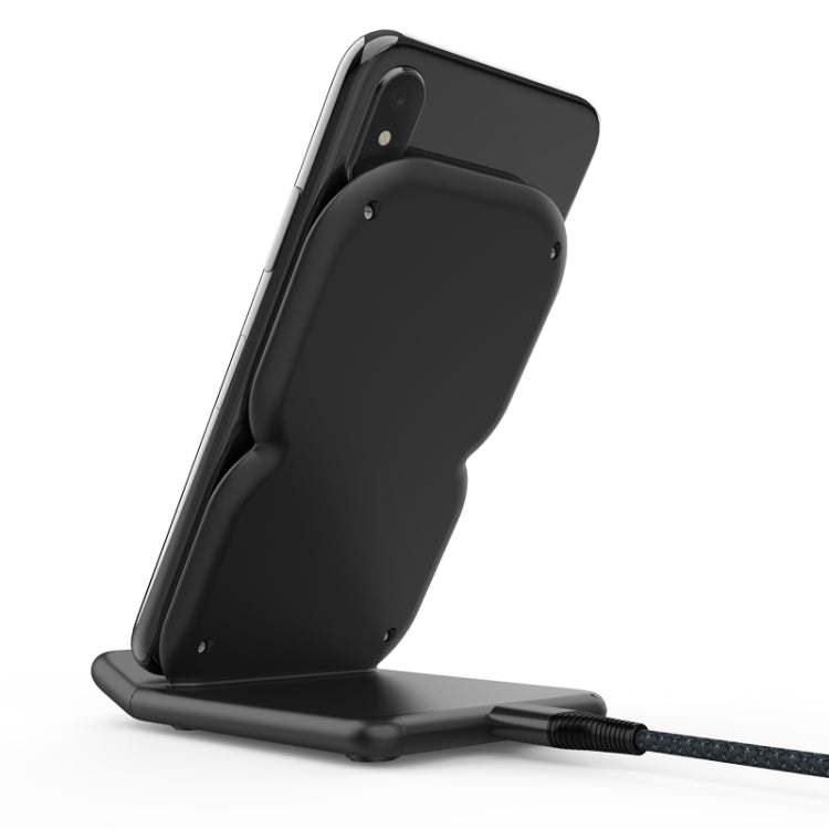 HAMTOD 8 Shape Design Dual Coil Design Qi Standard Holder Wireless Charger with Indicator Light, Support Fast Charging, For iPhone, Galaxy, Huawei, Xiaomi, LG, HTC and Other QI Standard Smart Phones (Black)